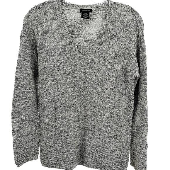 Calvin Klein Jeans Gray V Neck Long Sleeve Lightweight Cozy Designer Sweater S - Picture 1 of 8